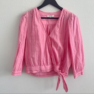 Madewell Cecelia Striped Pink Faux Wrap Top Tie Front Vneck